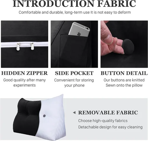 Vista 5 de Almohada de cuña doble gruesa de 8 libras para cabecero de dormitorio universitario, almohada de cuña de terciopelo con respaldo triangular