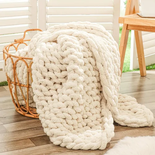 Vista 45 de Bigacogo - Cobija de punto grueso de 40 x 40 pulgadas, de felpilla, 100% tejida a mano, cobija pequeña de punto trenzado suave y grueso, con nudo
