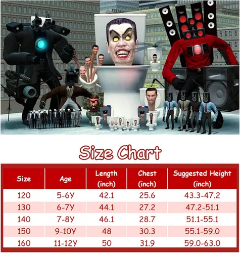 Vista 6 de ASAOHAO Skibidi - Disfraz de inodoro para niños, traje de TV para hombre, cámara, traje para niños, disfraz de videojuegos, ropa de Halloween de 5 a