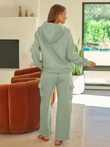 Vista 4 de AUTOMET Conjunto deportivo de 2 piezas para mujer, sudadera de manga larga con pantalones deportivos tipo cargo