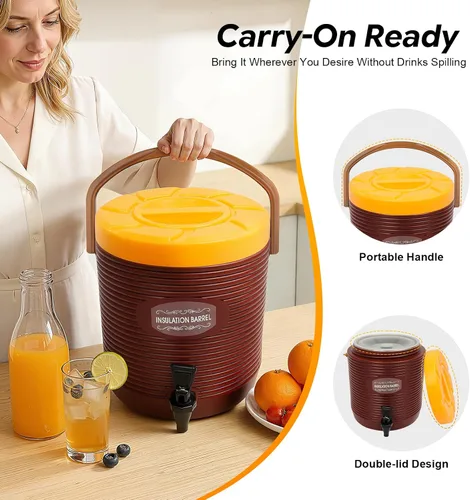 Vista 5 de Dispensador aislado de bebidas de acero inoxidable de 13 litros/3.4 galones, dispensador de bebidas frías y calientes con mango y grifo, dispensador