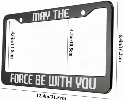 Vista 2 de oFloral May The Force Be with You - Marco de matrícula de aleación de aluminio, blanco y negro, aplicable a las normas de Estados Unidos, marco