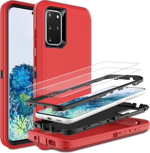 Vista 8 de Funda S20 Plus con 2 protectores de pantalla de TPU, 3 en 1, a prueba de golpes, resistente para Galaxy S20 Plus (negro/gris)