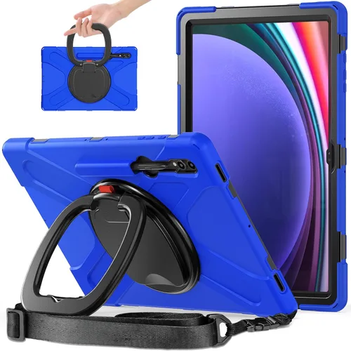 Vista 11 de Funda de rotación 360 para Galaxy S8 Ultra de 14.6 pulgadas, funda resistente con anillo giratorio, correa de transporte para hombro, correa de Negro