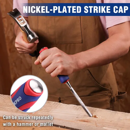 Vista 11 de WORKPRO Juego de cinceles de madera de 10 piezas para carpintería, cinceles de borde biselado Cr-V (1/4", 1/2", 3/4", 1", 1-1/4", 1-1/2") con piedra