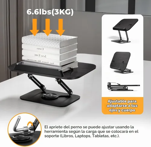 Vista 8 de SupeDesk Soporte de Libros para Lectura, Soporte de Libros Ajustable con Bases Giratorias de 360°, Diseños Plegables y Clips Elásticos, Soporte