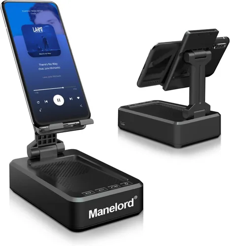 Vista 5 de Soporte para teléfono celular con altavoz Bluetooth inalámbrico compatible con iPhone/Samsung/iPad, soporte de teléfono de diseño antideslizante