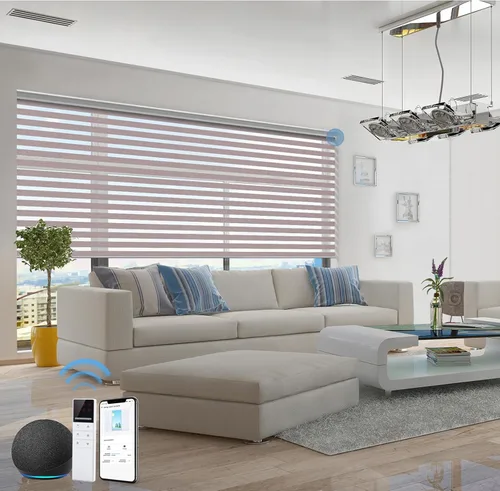 Vista 30 de tipiace Persianas inteligentes de cebra motorizadas con cable duro con Alexa Google Home, tela filtrante de luz de doble capa, persianas Negro