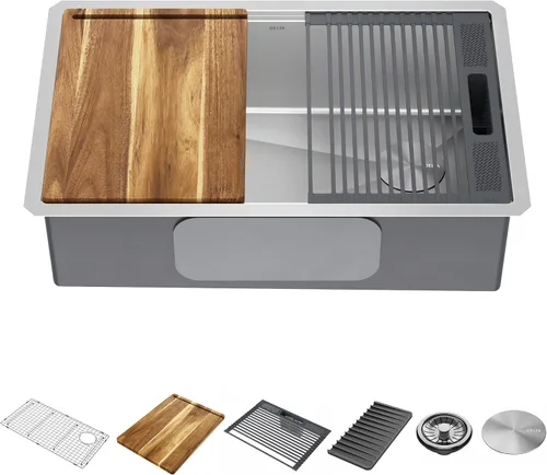 Vista 14 de DELTA FAUCET Lorelai - Lavaplatos de estación de trabajo de barra de 17 pulgadas para cocina, montaje bajo encimera, acero inoxidable calibre 16