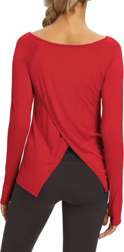 Vista 3 de Mippo Camisetas de yoga para mujer, camisetas de entrenamiento de manga larga, camisetas atléticas con agujero para el pulgar