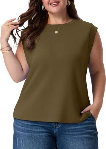 Vista 6 de OLRIK Plus Size Tank Tops for Women Cap Sleeve Soft Stretch Summer Blouses Casual Basic Tee with Underarm Coverage