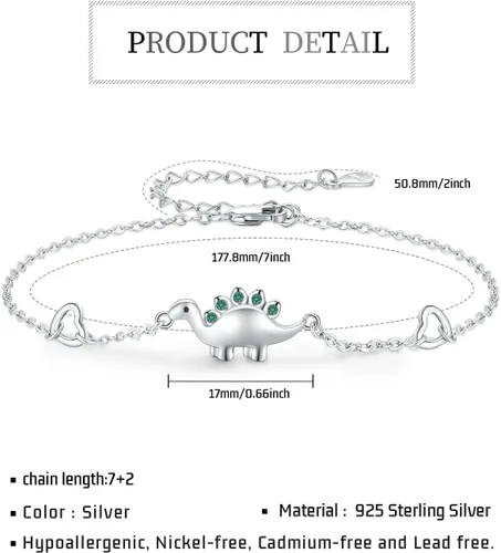 Vista 2 de 925 Sterling Silver Bracelets DinosaurRoseHummingbirdInfinite LoveElephant Bracelets Animal Bracelets Gift Jewelry for Women Girlfriend