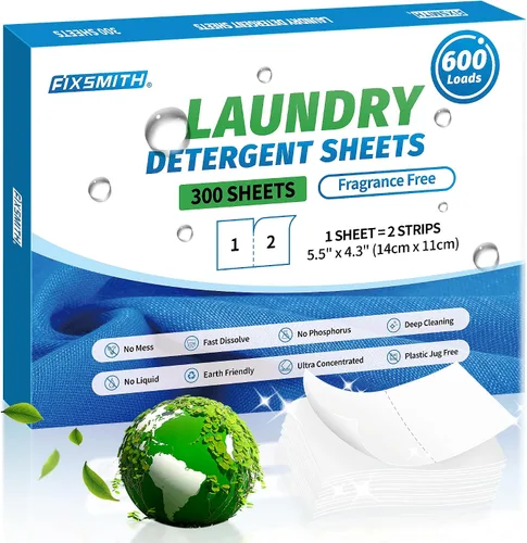 Vista 13 de FIXSMITH Hojas de detergente para ropa – 60 cargas (30 hojas) aroma de lino fresco – hipoalergénicas, ecológicas, hojas de jabón de lavandería ultra