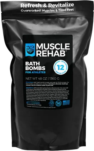 Vista 10 de Muscle Rehab Epsom - Bombas de baño de sal con árnica (paquete de 4) Remojo de recuperación de magnesio para dolores musculares, alivio después