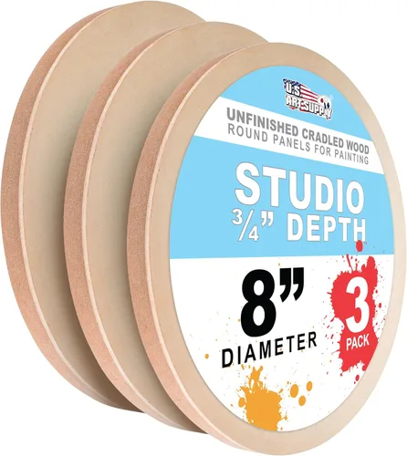Vista 13 de U.S. Art Supply Paneles redondos de madera de abedul de 6 pulgadas sin terminar para pintura, lienzo de madera, paquete de 4 unidades de 3/4