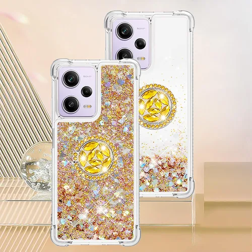 Vista 4 de CCSmall Funda transparente con purpurina para Xiaomi Redmi Note 12 Pro 5G, cubierta brillante de arena movediza líquida con soporte de anillo de Con