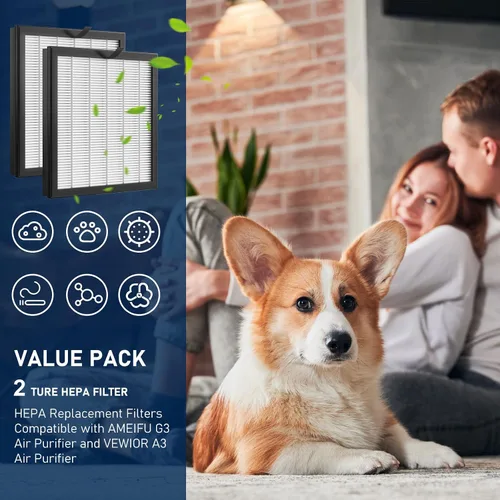 Vista 7 de Paquete de 2 filtros de repuesto G3 True HEPA FXAP2W compatibles con purificador de filtro de aire AME=EU G3 Sferf-30 (FXAP2W), VEWIOR A3 y Tailulu