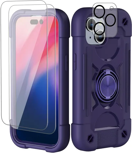 Vista 82 de Funda para iPhone 11 de 6.1 pulgadas con soporte de anillo, con 2 protectores de pantalla de vidrio, resistente a los golpes, resistente a