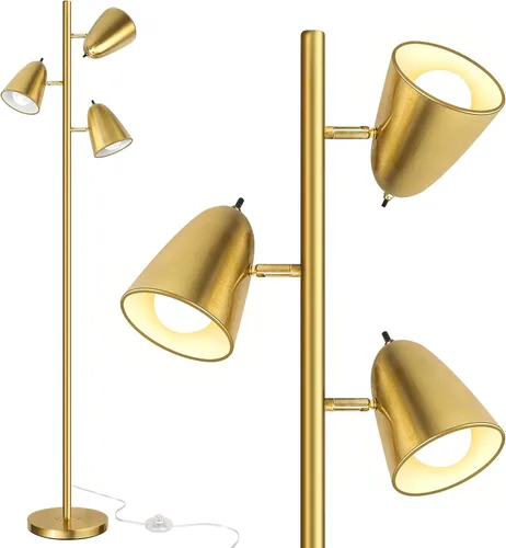 Vista 10 de QiMH Tree Floor Lamp with 3 Light Bulbs, Standing Tall Pole Lamps for Living Room Bedroom Office, Reading Stand up Lamps with 3 Adjustable Brushed