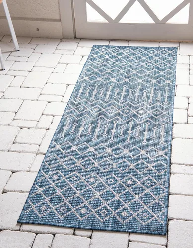 Vista 75 de Unique Loom Outdoor Trellis Collection - Alfombra de área con diseño de enrejado tribal (2 pies 2 pulgadas x 3 pies 1 pulgada, ovalada, azul/marfil)