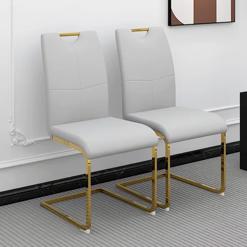 Vista 11 de Juego de 2 sillas de comedor, modernas sillas de comedor de piel sintética con respaldo alto, patas de metal, sillas tapizadas modernas para cocina