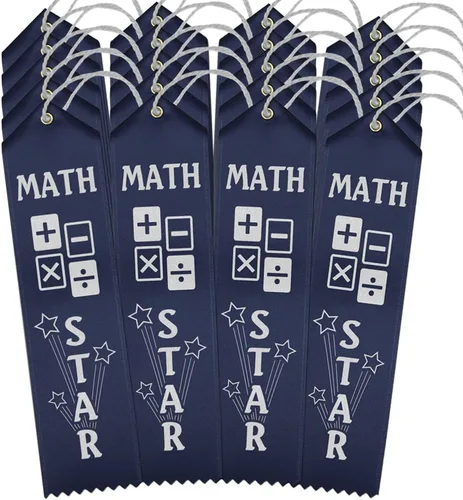 Vista 4 de RibbonsNow Cintas de estrellas matemáticas - 25 cintas azul marino con tarjeta y cuerda