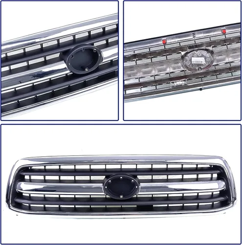 Vista 2 de Conjunto de parrilla delantera compatible con Toyota Tundra 2000 2001 2002 Pickup Truck 531000C020 TO1200223 carcasa cromada con inserto negro