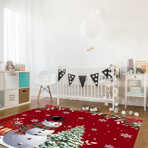 Vista 7 de Alfombra rectangular grande de 2.7 x 5 pies, para sala de estar, muñeco de nieve de Navidad, duradera, antideslizante, alfombra para dormitorio
