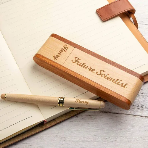 Vista 4 de Juego de bolígrafos y estuches de madera personalizados, bolígrafo de madera natural, regalo de cumpleaños/Navidad/graduación