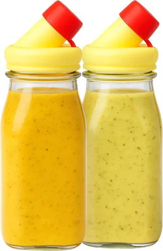 Vista 8 de kitchentoolz Botella coctelera de aderezo de ensalada, recipiente dispensador de aderezo de ensalada de vidrio de 12 onzas con boquilla de silicona