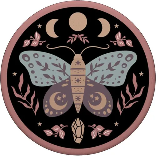 Vista 3 de Celestial Boho Moth Witchy Folk Art Botanical Moon Phases PopSockets PopSockets intercambiable PopGrip