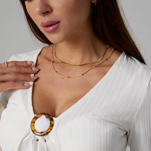 Vista 4 de Tasiso 14K Gold Filled Herringbone Choker Necklace Set Double Layer Snake Chain Herringbone Chain Necklace Layering Necklace Set Cuban Chain