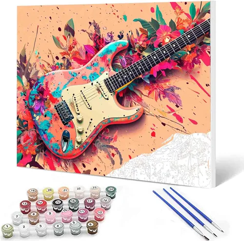 Vista 13 de Aihonmin Graffiti instrumental, paquete de 6 pinturas por números para adultos, kit de pintura musical por números, sobre lienzo para principiantes