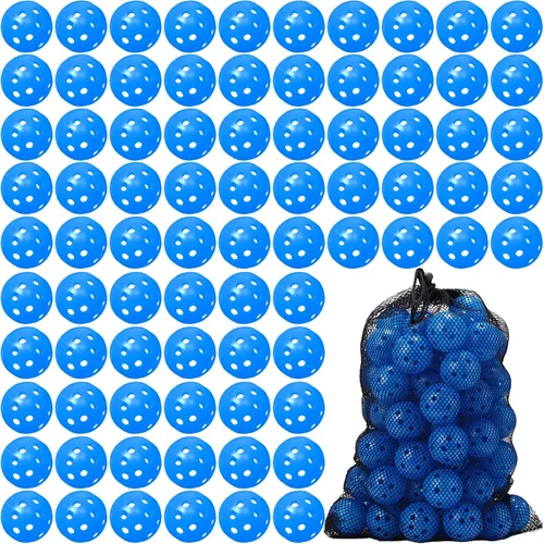 Vista 11 de MiniInflat Paquete de 80 pelotas de práctica de golf con vuelo limitado de 42 mm, pelota de entrenamiento de golf de plástico hueca con flujo