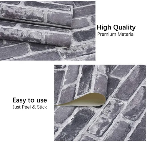 Vista 5 de Okydoky Papel Tapiz Despegable y Adhesivo, Papel Tapiz de Ladrillo Gris para Decoración del Hogar, Papel de Contacto Adhesivo y Despegable