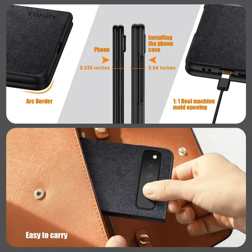 Vista 4 de Funda para Google Pixel Fold, funda de cuero premium para teléfono con diseño retro para Google Pixel Fold 5G (negro)