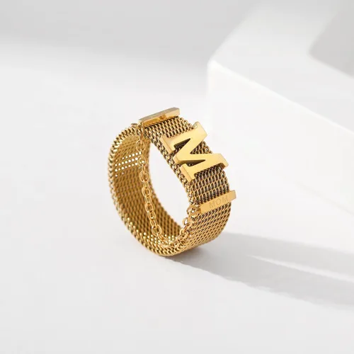Vista 5 de Yumikoo Anillos de cadena de oro Hip Hop Anillos de acero inoxidable de titanio para mujer