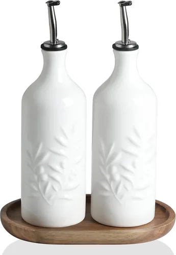 Vista 25 de Sweejar Botella dispensadora de aceite de oliva de cerámica de 20 onzas de alivio opaco que protege para reducir la oxidación, adecuada para Beige
