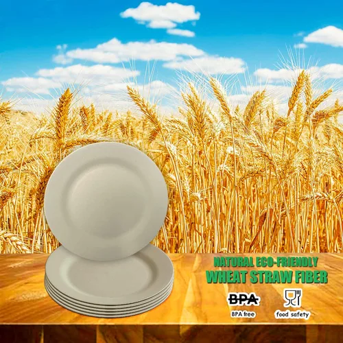 Vista 7 de Juego de 6 platos grandes de paja de trigo, irrompibles de plástico reutilizables de 11 pulgadas, más grueso y ligero para cocina, fiesta