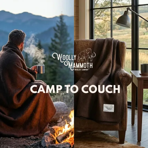 Vista 9 de Woolly Mammoth Woolen Company Manta de Lana - 66 x 90 pulgadas, Corteza, 80% Lana Merino - Mantas de Campamento para Clima Frío - Durabilidad