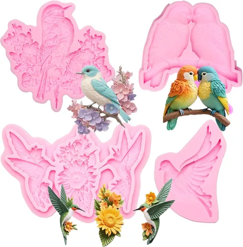 Vista 14 de Juego de moldes de silicona para pájaros para decoración de pasteles, 4 Moldes de fondant para pájaros(XL207)
