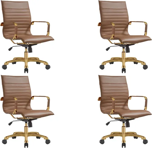 Vista 12 de LeisureMod Harris Silla de oficina con almohadilla suave, silla ejecutiva de piel sintética con base de acero dorado, altura ajustable, bloqueo
