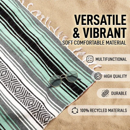 Vista 2 de Hydration Nation Auténtica manta mexicana extra grande (70 x 50 pulgadas), yoga tejida a mano, serape, falsa artesanal, playa, campamento, picnic