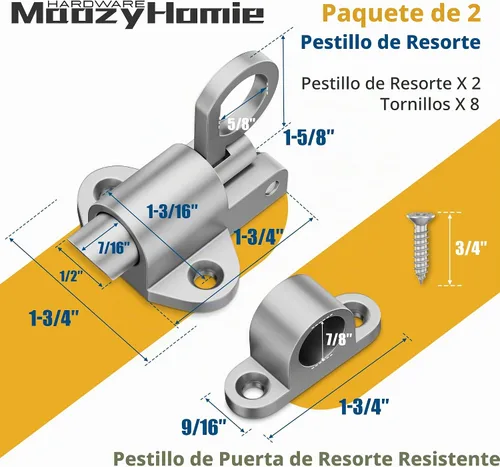 Vista 2 de Pestillos de Cierre Automático, Cerradura de Puerta con Resorte Plateado, Pestillo de Perno Resiliente de Aleación de Aluminio para Puerta, Ventana