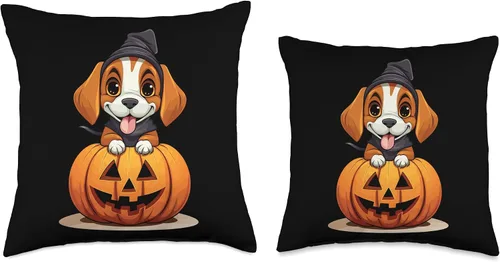 Vista 3 de Spooky Beagle Halloween Beagle - Almohada divertida de Halloween con sombrero de bruja para perro, 16 x 16 pulgadas, multicolor