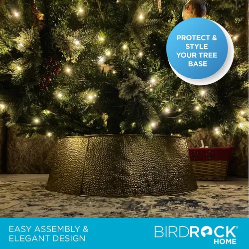 Vista 12 de BIRDROCK HOME Collar de Árbol de Navidad de 4 Paneles - Falda Dorada con Burbujas para Árbol - Base Pequeña de 26" - Cubierta de Base de Árbol