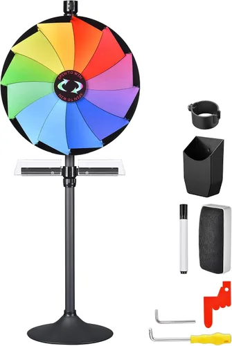 Vista 11 de WinSpin Rueda de premios de mesa de 12 pulgadas, rueda de ruleta de juegos de carnaval con marcador de borrado en seco, rueda giratoria resistente