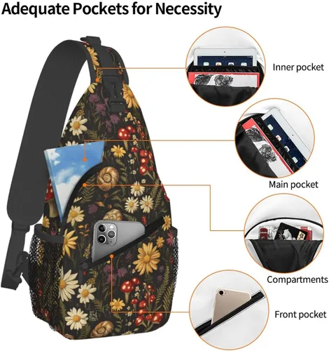Vista 4 de Small Crossbody Bags for Women Men - Vintage Mushroom Plant Print Adjustable Shoulder Bag Fanny Packs Belt Sling Bag Crossbody Purses Backpack for