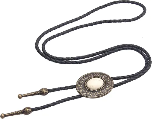 Vista 18 de Jeilwiy Corbata de bolo para hombre, corbata de vaquero occidental, collar de corbata de bolo dorado, corbata de cuero, corbata de Halloween