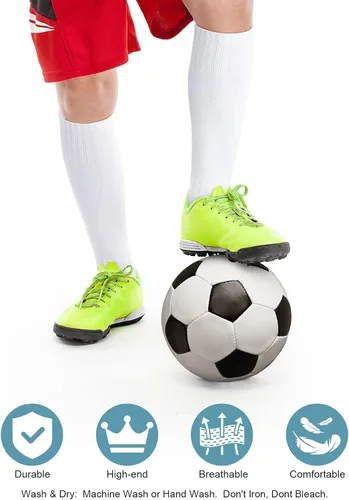 Vista 4 de FPAKDH 2 pares de calcetines de fútbol para niños y jóvenes de 5 a 12 años de edad, transpirables, calcetines de entrenamiento deportivo para niñas